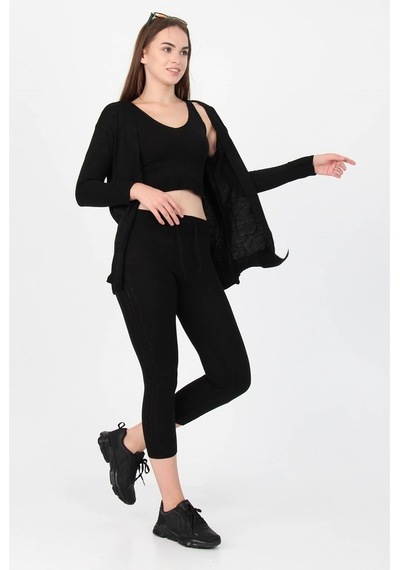 Neşeli Butik Kadın Yeni Sezon Üçlü Triko Takım Nb7055 Siyah-Standart Siyah