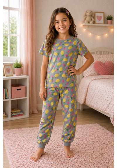 Beniizle Kız Çocuk Pijama Takımı Gri