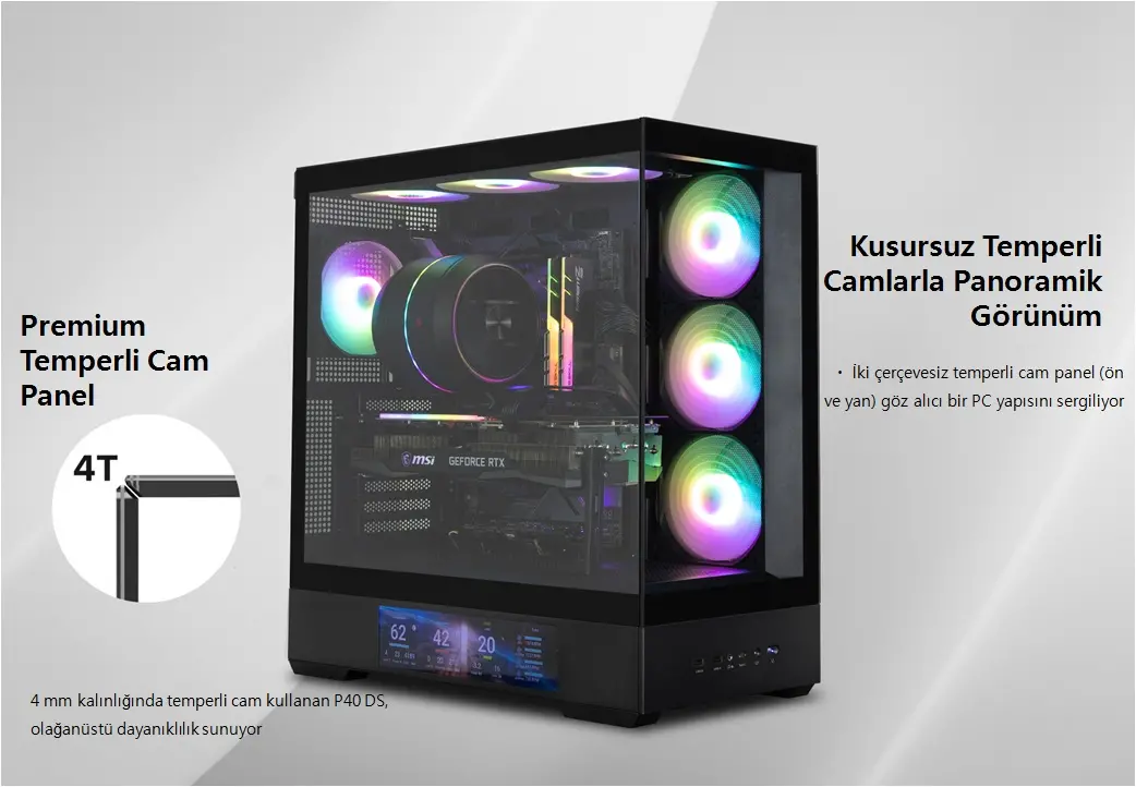 Zalman P40 Ds 4 Argb Fan Mid Tower 9.1 Lcd Ekranlı Gaming Oyuncu Bilgisayar Kasası Zalman P40 Ds 4 Argb Fan Mid Tower 9.1 Lcd Ekranlı Gaming Oyuncu Bilgisayar Kasası