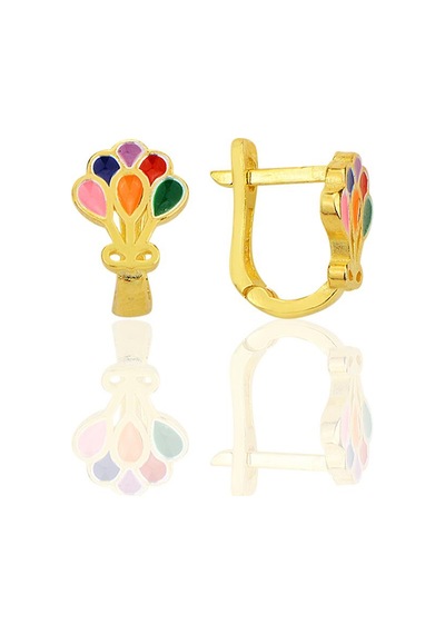 Gümüş Altın Yaldızlı Mineli Renkli Balonlar Klipsli Çocuk Küpesi Barcode Gold-Rodyum-Rose