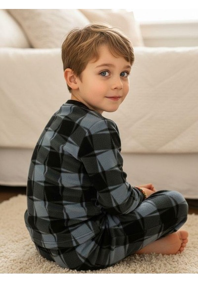 Zekids Erkek Çocuk Goal Baskılı Polar Pijama Takımı-16816 Füme