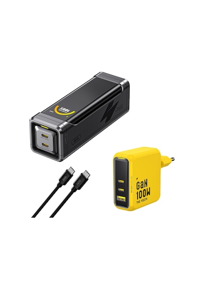 Aohi The Black Warrior 10.000 Mah 65w Powerbank, Youth 100w 3 Portlu Şarj Adaptörü Seti Siyah