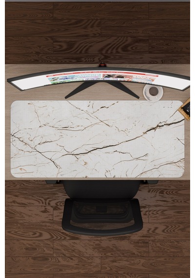Beyaz Mermer Kaymaz Dikişli Kauçuk Oyuncu Mousepad V5 - 90x40 Xxl Gaming Mouse Pad Fare Altlığı