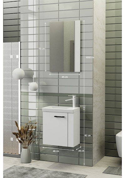Biani Minila 45 cm Banyo Dolabı,Seramik Lavabolu, Aynalı,Lavabo Dahil,Mdf,Mat Beyaz Biani Minila 45 cm Banyo Dolabı,Seramik Lavabolu, Aynalı,Lavabo Dahil,Mdf,Mat Beyaz