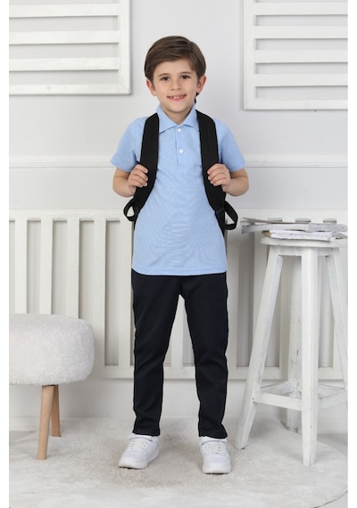Modanino Erkek Çocuk %100 Pamuk Okul Tarz T-shirt 5-13 Yaş 12273 Açık Mavi