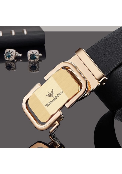 William Polo Williampolo Elit Hakiki Deri Metal Gold Tokalı Erkek Kemer Siyah