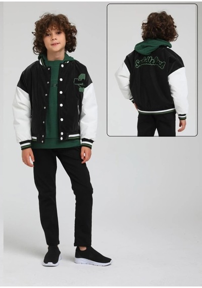 Jack Lions Erkek Çocuk İçi Kapitone Siyah Beyaz Kolej Mont-13656 Siyah