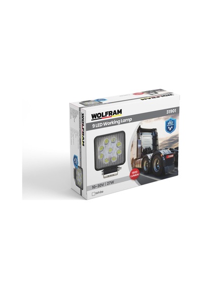 Wolfram 31901 12v-24v Çalışma Lambası 9led Kare 27w Beyaz E Belgeli