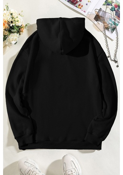 Uyguntarz Leopar Kalp Baskılı Oversize Sweatshirt siyah