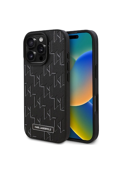 Apple Uyumlu iPhone  16 Pro Kılıf Karl Lagerfeld Lisanslı Magsafe Şarj Özellikli Kl Yazılı Hot Stamp Siyah