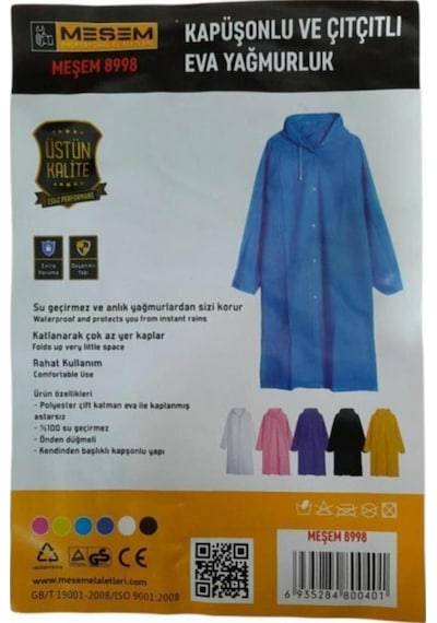 Unısex Meşem 8998 Kapüşonlu Ve Çıtçıtlı Eva Yağmurluk Mor, Sarı, Çok Renkli