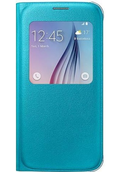 Samsung Uyumlu S6 S-view Cover Kılıf Deri Mavi Ef-cg920plegww Mavi