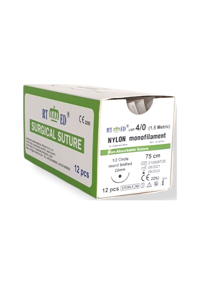 Naylon Monofilament İplik No: 4/0 Yuvarlak 1/2 20 MM 75 CM