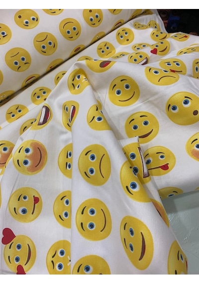 Duck Keten Kumaşı Emoji Desen Leke Tutmaz Ev Tekstili Döşemelik