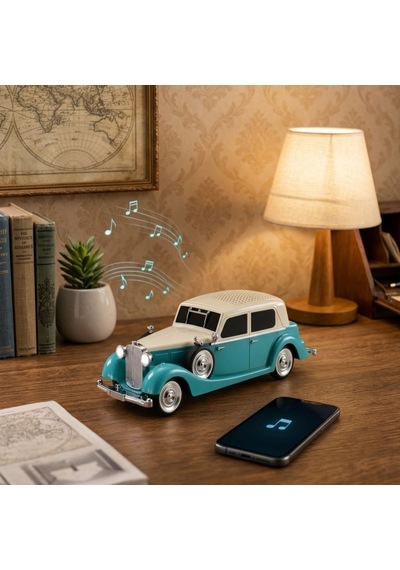 Buffer Retro Klasik Araba Bluetooth Hoparlör, Işıklı Nostaljik Radyo, Yuvarlak Far Detaylı Kablosuz Müzik Çalar