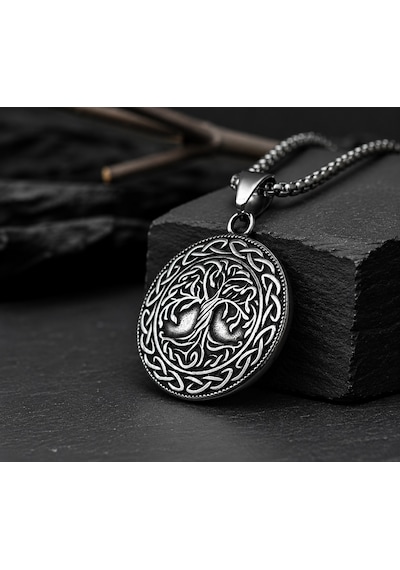 Çift Taraflı Kullanım Nordic Yggdrasil Yaşam Ağaç Viking Pusula Kolye Antik Gümüş