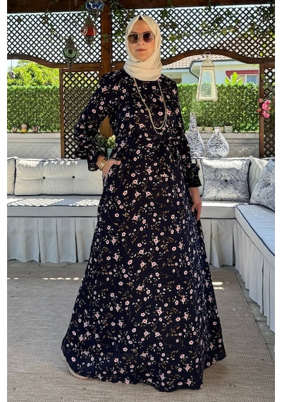 Rabia Şamlı Bihter Lacivert Elbise Normal
