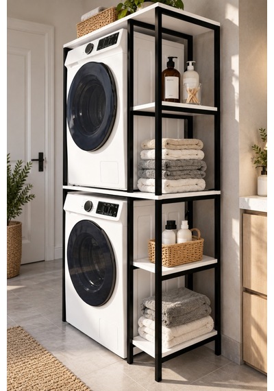 Sulorahome Çamaşır Makinesi Üstü Metal Raf Sistemi Ve Yan Raflı Düzenleyici Beyaz