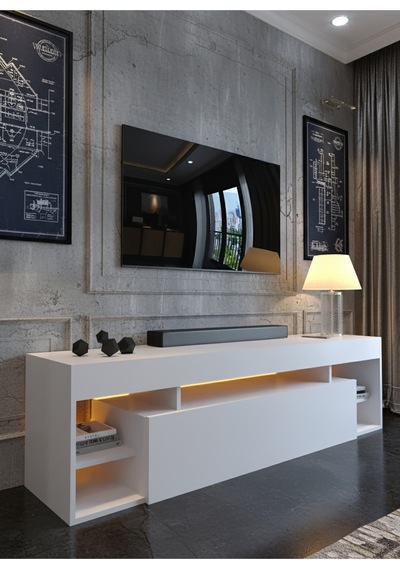 Resital Ledli Tv Ünitesi L1502-1 Beyaz Beyaz