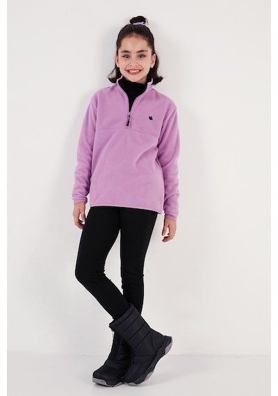 Lela Yumuşak Dokulu Fermuarlı Dik Yaka Şardonlu Kışlık Unisex Çocuk Polar 5905002 Lila