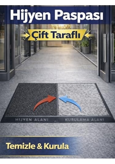 Çift Taraflı Dezenfektan Hijyen Paspası Kapı Ev Ofis Giriş Kıvırcık Paspas Kurulama Kaydırmaz 40x80 Cm Genel