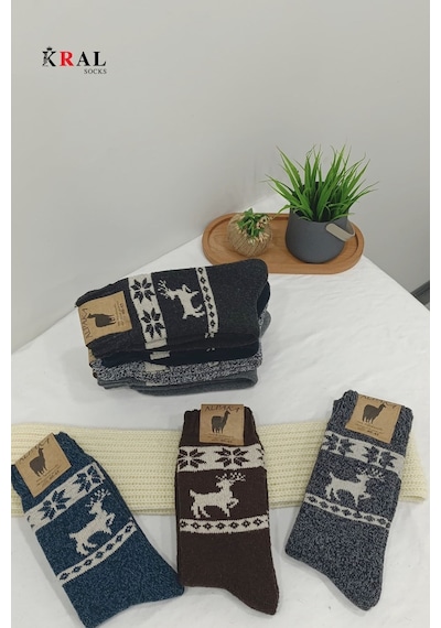 Kral Socks Unisex 3'lü Alpaka Yünlü Çorap Termal Kalın Yumuşak Kışlık Bot Çorabı Asorti