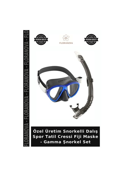 Özel Üretim Snorkelli Dalış Spor Tatil Cressi Fiji Maske - Gamma Şnorkel Set Clear-Blue