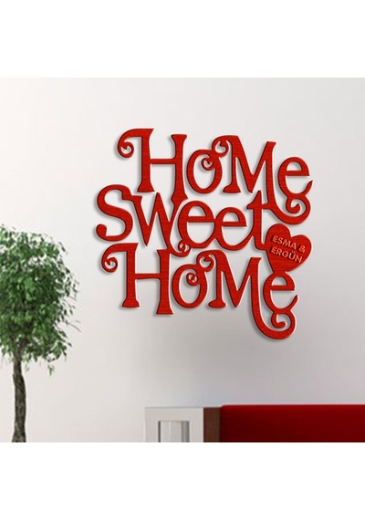 Kişiye Özel Home Sweet Home Kırmızı Renk Dokulu Ahşap Duvar Yazısı - 3