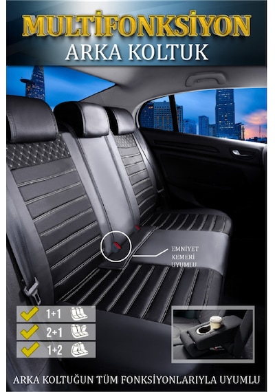 Opel Combo 3 Tekli Lüx Deri Oto Koltuk Kılıfı Ön Arka Takım Safir Siyah Beyaz