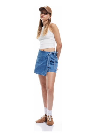 Koton Pamuklu Bağlama Detaylı Mini Denim Şort Etek Orta İndigo 5sal40010md Indigo