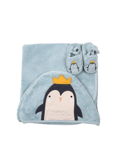 Penguen Bebek Havlu Kundak Yenidoğan Banyo Seti Turkuaz Çok Renkli