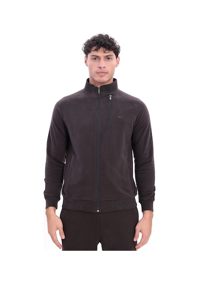 Rowinger 3 İplik Kalın Dokulu Pilot Yaka Velör Şeritli Tam Fermuarlı Erkek Sweatshirt Brown