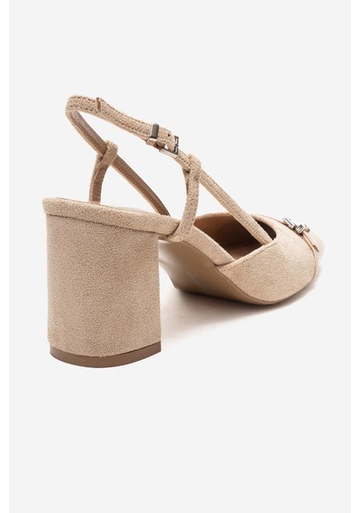 Luvishoes Desıa Bej Süet Kadın Kalın Topuklu Ayakkabı Bej