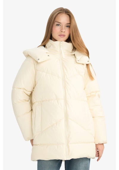 Defacto Relax Fit Kapüşonlu Fermuarlı Şişme Parka F2896ax25wner238 Ekru-er238