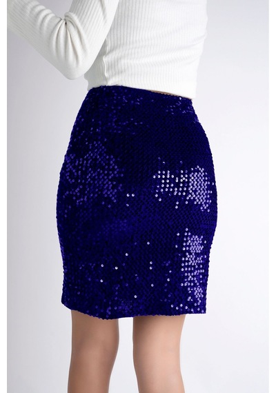 Sermoda 47 Cm 170 Pullu Mini Etek Saks Mavi