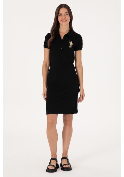 U.S. Polo Assn. Kadın Siyah Polo Yaka Mini Boy Örme Elbise 50297457-VR046