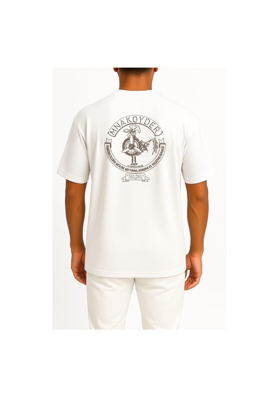Bahriyeli Collection Oversize Mnakoyder Makinecilerin Derneği Cep Ve Sırt Tasarımlı Unisex T-shirt Beyaz