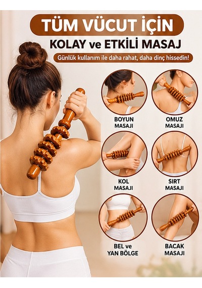 Mucit Home 6 Tekerlekli Medikal Ahşap Masaj Merdanesi Tüm Vücut Masaj Aleti Selült Giderici