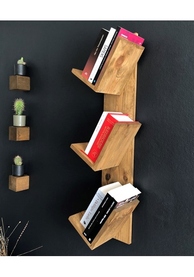O&Awood Doğal Ahşap Kitaplık, Dekoratif Tasarım Ahşap Vintage Kitaplık, R (497955250)