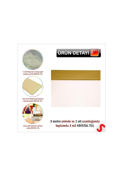 Süsleme Tülü Kristal Tül, 3 Mt En X 1 Mt Uzunluk - Altın 0-99