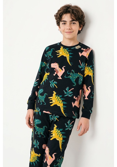 Zuzunga Dinozor Desenli Siyah Uzun Kollu Erkek Çocuk Pijama Takımı