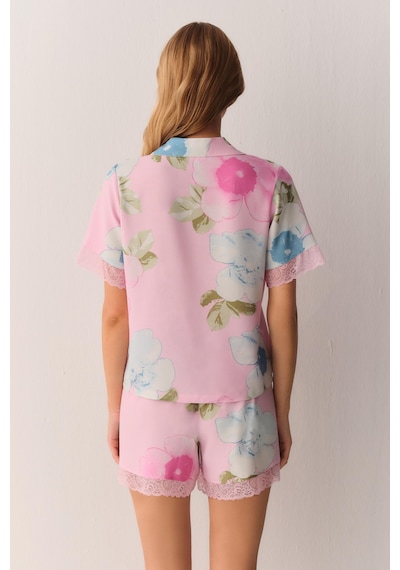 Suwen Meloni Gömlek Yaka Şort Pijama Takımı Sh26531667b334 Pembe