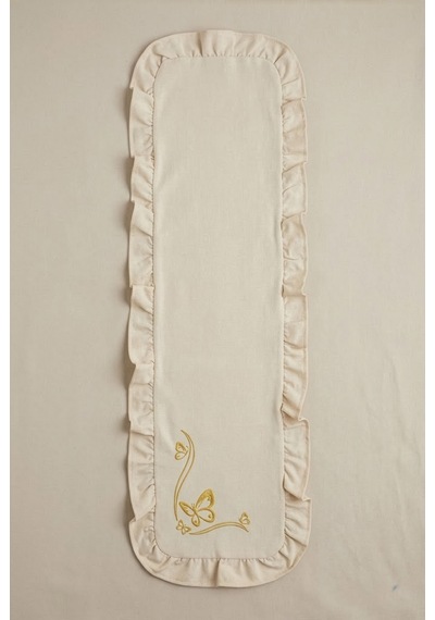 Nakış Detaylı Fırfırlı Masa Runner 40x120 Cm Şık Dekoratif Masa Ve Konsol Örtüsü Açık Krem