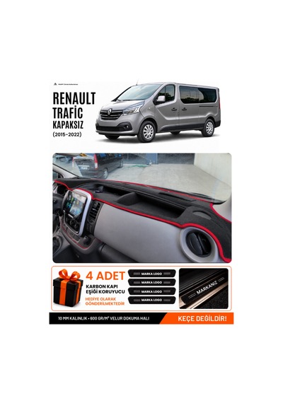 Renault Trafıc Kapaksız 2015-2022 Uyumlu Torpido Örtüsü, Torpido Kılıfı - Siyah Kırmızı