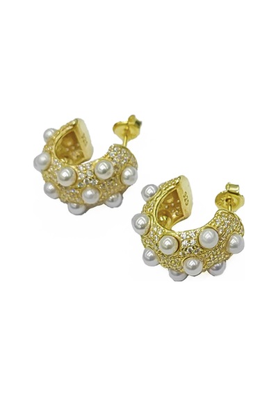 İncili Elegance Kalın Gümüş Halka Küpe - Rose Renk Gümüş