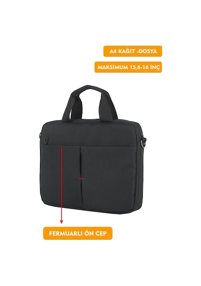 15,6"-16" İnç Laptop Evrak Çantası Tablet A4 Kağıt Ve Dosya Uyumlu Darbe Emici Koruma Omuz Askılı Siyah