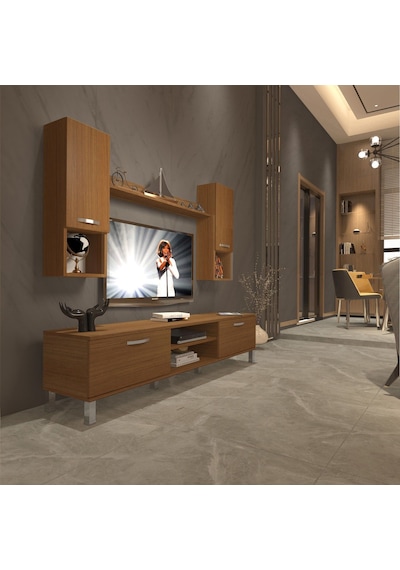 Decoraktiv Eko 5da Slm Dvd Krom Ayaklı Tv Ünitesi Tv Sehpası Ceviz
