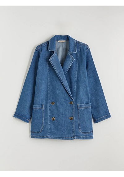 Lc Waikiki Lacivert Kruvaze Yaka Kadın Jean Blazer Ceket