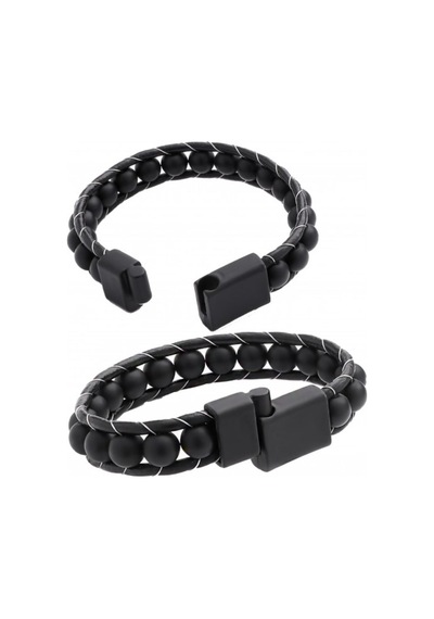 Brezza Lusso Jewelry Mat Oniks Doğal Taşlı Örme Erkek Bileklik Siyah