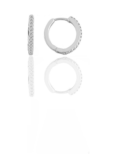 Sogutlusilver Rodyumlu 12 Mm Taşlı Halka Gümüş Küpe 5267